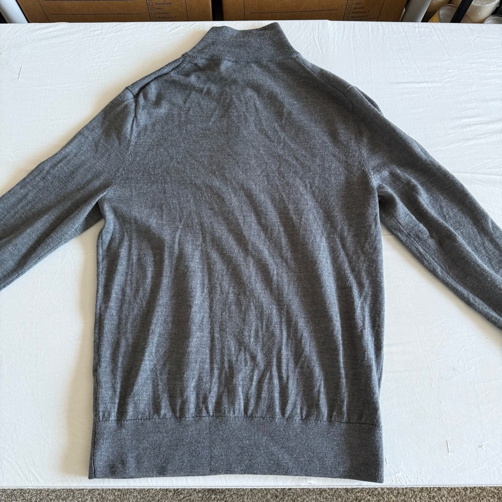 J Crew Merino Wool Sweater Mens Medium 1/4 Zip Gray Preppy Minimalist Office - Picture 7 of 15